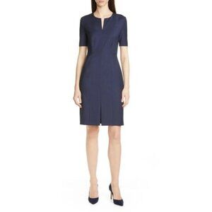 NWOT Hugo Boss Delysia Wool Sheath Dress Navy Plaid Short Sleeve Size 10